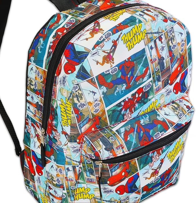 Marvel Spiderman Backpack with Lunch Box Set - Bundle with 16” Spider-Man Backpack & Lunch Bag, Stickers, More | Spiderman School Bag for Kids, Boys