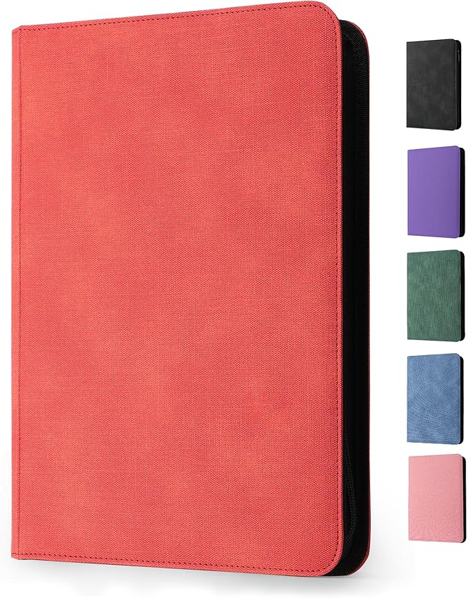 Trading Card Binder 9 Pocket - Premium Card Collection Binder for 360 Cards, Durable Side-Loading Card Album with Zipper, Perfect for TCG, MTG, and Sports Cards, Red
