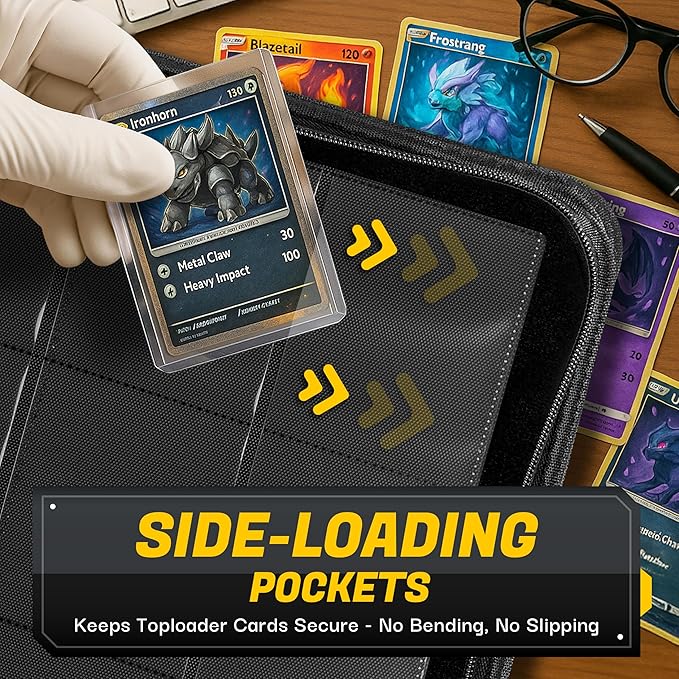 Toploader Binder | Holds 384 Toploaders | 12-Pocket | Ringless Double-Sided Pockets | Includes Collector Tweezers & Gloves | Premium Top Loader Binder for Trading Cards, Pokemon, Yu-Gi-Oh & TCG