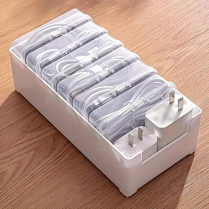 7 Box Cable Organizer Storage Box, Desktop Cable Management with Switch, Power Cord Organizer for Office,Home,Desk Accessories Storage Stationery Supplies and Accessories（Clear