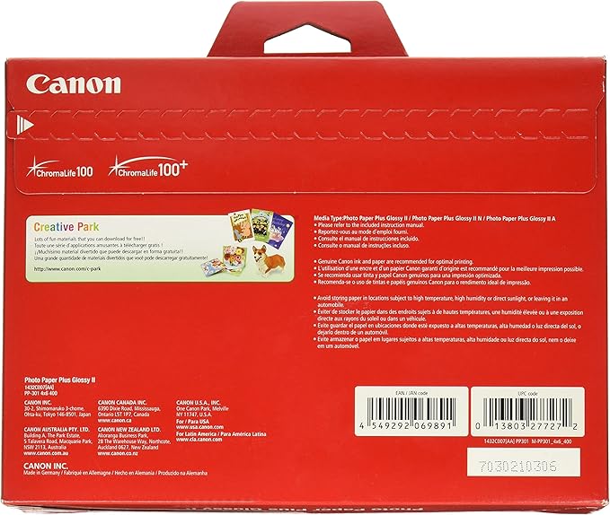 CanonInk Photo Paper Plus Glossy II 4" x 6" 400 Sheets (1432C007)