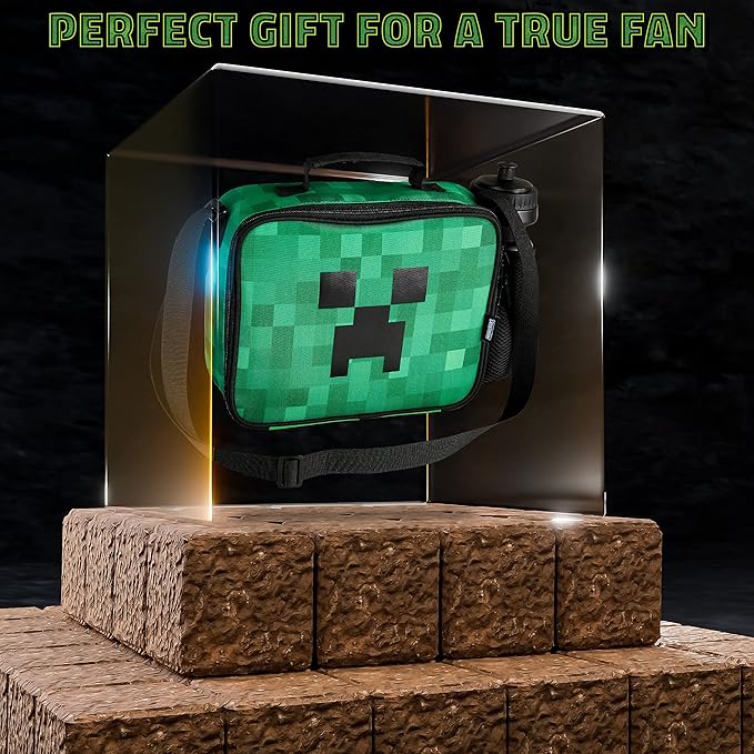 Minecraft Insulated Lunch Bag for Kids Creeper Lunchbox for Boys School Supplies Food Carrier Snacks Picnic Beach Days Travel Gamer Gifts for Kids (Green)