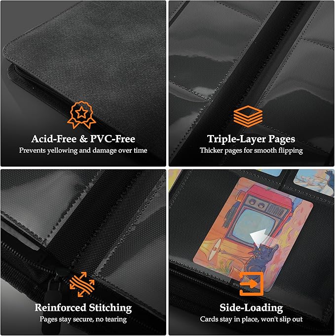 Trading Card Binder 9 Pocket - Premium Card Collection Binder for 360 Cards, Durable Side-Loading Card Album with Zipper, Perfect for TCG, MTG, and Sports Cards, Red