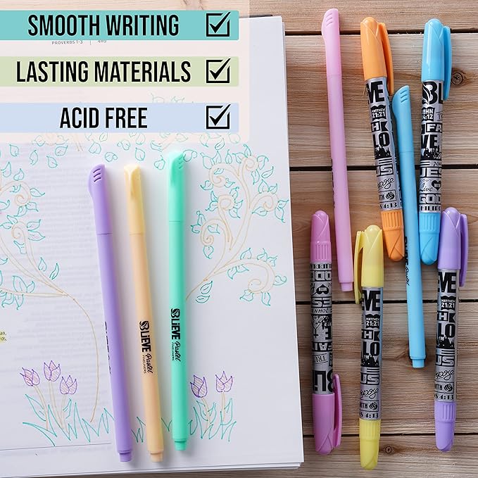 BLIEVE- Bible Highlighters No Bleed Through Assorted Colors, Cute Highlighter For Journaling Office Supplies And Accessories, Bible Highlighters And Pens No Bleed Chisel Tip (MUTED PASTEL)