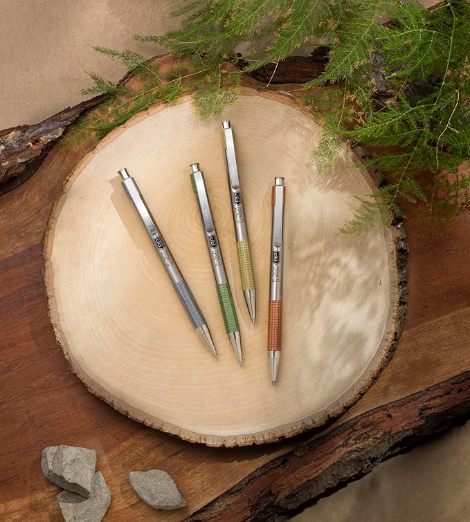 Zebra Pen F-301 Signature Series Retractable Ballpoint Pen, 0.7mm, Black Easy-Glide Ink, Stainless-Steel Barrel with Sage Earth Tone Accents, Ideal for Office, Journal and Planner Use, 4-Pack (27244)