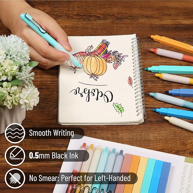 Mr. Pen- Aesthetic Highlighters and Gel Pens, 12 Pack, Assorted Colors, Bible No Bleed, Black Ink, Highlighter for Bibles
