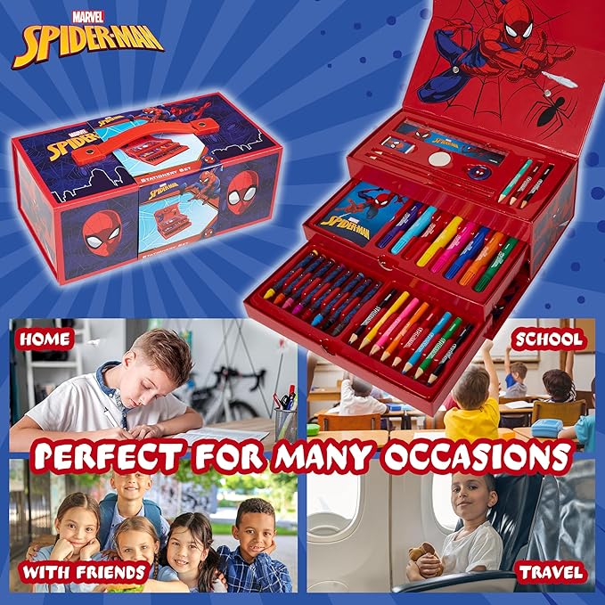 Marvel Spiderman Colored Pencils Art Supplies Kids Set Coloring Pens Stationery Girls Drawing Pencils Supplies Travel Case with Crayons Arts and Crafts for Kids 4-12 (Red)
