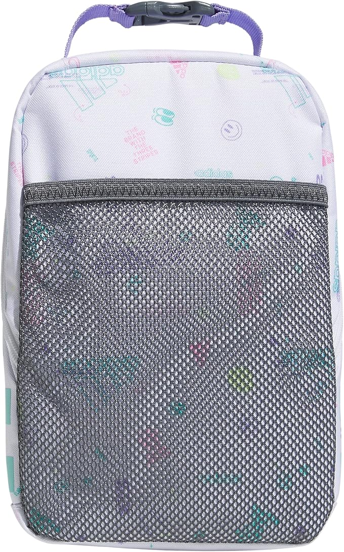 adidas Unisex Santiago Lunch Bag, Insulated School Food Container Box Discontinued, Icon Brand Love White/Flash Aqua Blue/Light Purple/2.0, One Size
