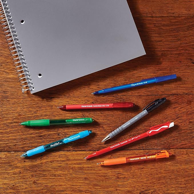 Paper Mate FlexGrip Ultra Retractable Ballpoint Pens, Recycled, Medium Point (1.0mm), Blue Ink, 12 Count - Rubberized Full Comfort Grip, Office, Teacher Supplies