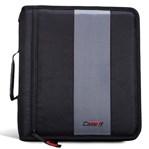 Case-it Classic Zipper Binder | 2-Inch O-Rings, 350 Sheet Capacity, Multiple Storage Pockets & Shoulder Strap | School & Office Organizer | D-251 Jet Black.