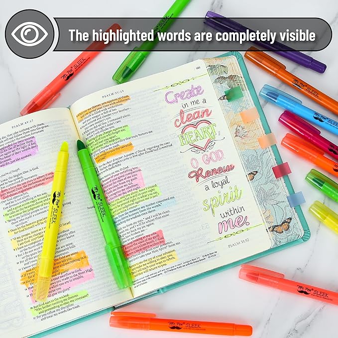 Mr. Pen No Bleed Gel Highlighter, Bible Highlighters, Assorted Colors, Pack of 20, Fluorescent Gel Highlighters