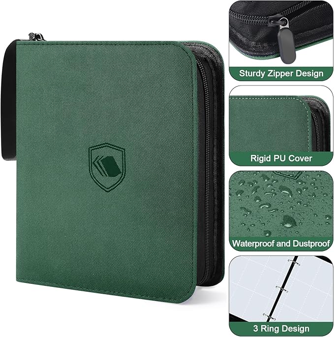 1200 Pockets Trading Card Binder, PU Cover Zipper Card Collection Album, Sturdy Card Folder Holder for MTG, TCG, Game Cards, Sports Cards