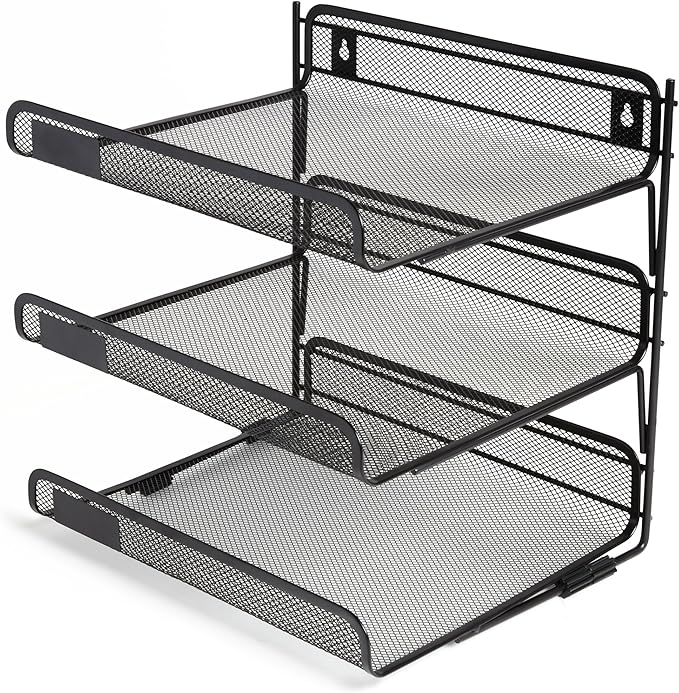 TRU RED Wire Mesh File Organizer, 3‑Compartment – Vertical Desktop Sorter for Files, Folders & Mail