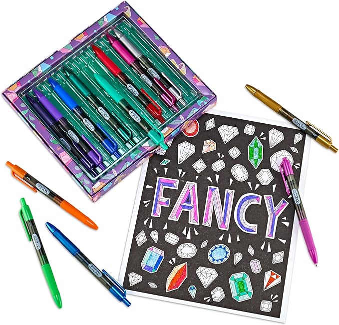 Crayola Gel Ink Pen Marker Set, 14 Matte & Glitter Pens, Gel Pens for Coloring, Fine Point, Gift for Kids & Teens, Ages 4+