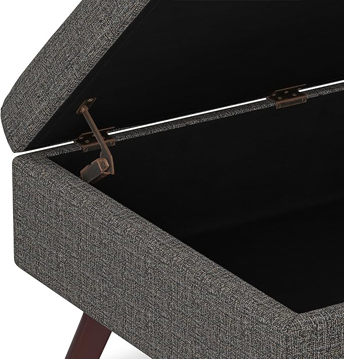 SIMPLIHOME Owen Coffee Table Storage Ottoman - 34 inch Wide Upholstered Tweed Look Fabric Rectangular Lift-Top Ottoman in Ebony, Mid-Century Modern Bench for Living Room with Tapered Legs
