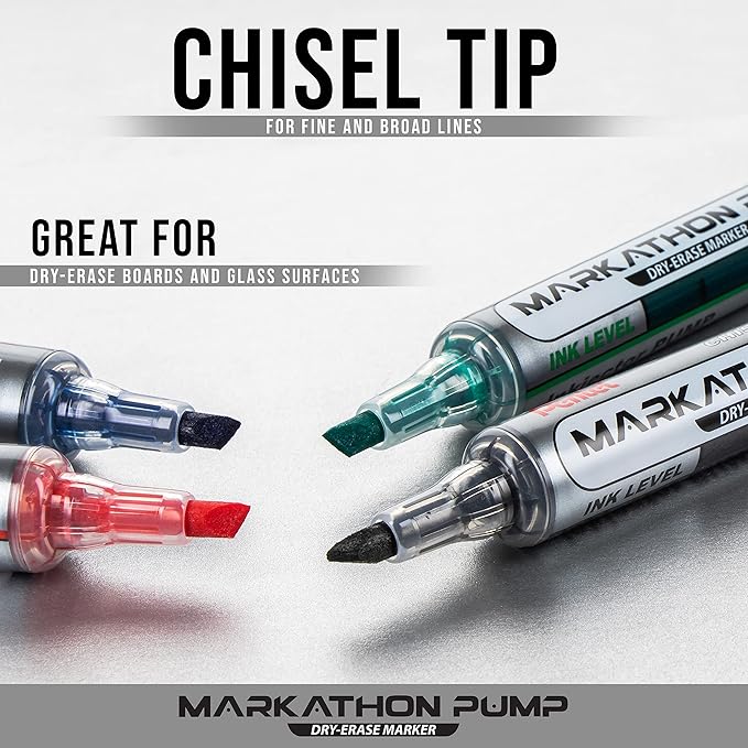 Pentel Markathon Pump Dry Erase Marker, Chisel Tip, Red Ink, 12 Pack (MWL6SX-B)