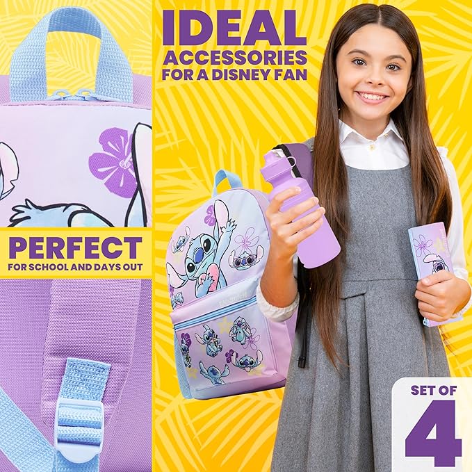 Disney Stitch Backpack Set 4 Pcs with Insulated Lunch Bag Water Bottle Pencil Case Gifts for Kids