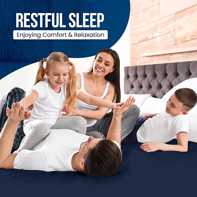 Utopia Bedding Waterproof Mattress Protector King Size, Premium 200 GSM Terry Mattress Cover, Soft & Breathable Bed Cover, Fitted Sheet Style with Stretchable Deep Pockets 17" (Navy Blue)