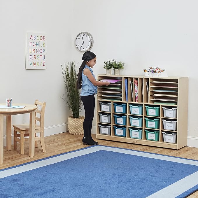 ECR4Kids Multi-Section Mobile Tray Cabinet and 15 Scoop Front Bins, Kids Furniture, Contemporary
