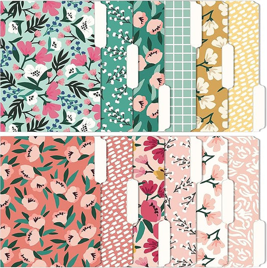 Cute File Folders, Set of 12 3-Tab Letter Size Decorative File Folders Boho Colored Manilla 8.5 x 11 Filing – Pretty Designer Home Office School Supplies (Blossom)
