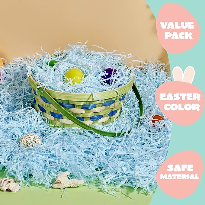 JOYIN 0.75 LB Easter Fake Grass Paper Shred Filler(12 Oz) for Basket Boxes Filling, DIY Gift Wrap Crinkle, Wedding Birthday Engagement Party Decoration, Easter Egg Hunt(Pink, Yellow, Sky Blue, Green)