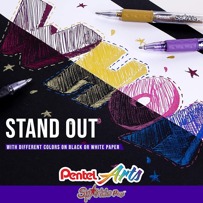 Pentel Sparkle Pop Metallic Gel Pen, (1.0mm) Bold Line, Gold, Box of 12 Pens (K91-DX)