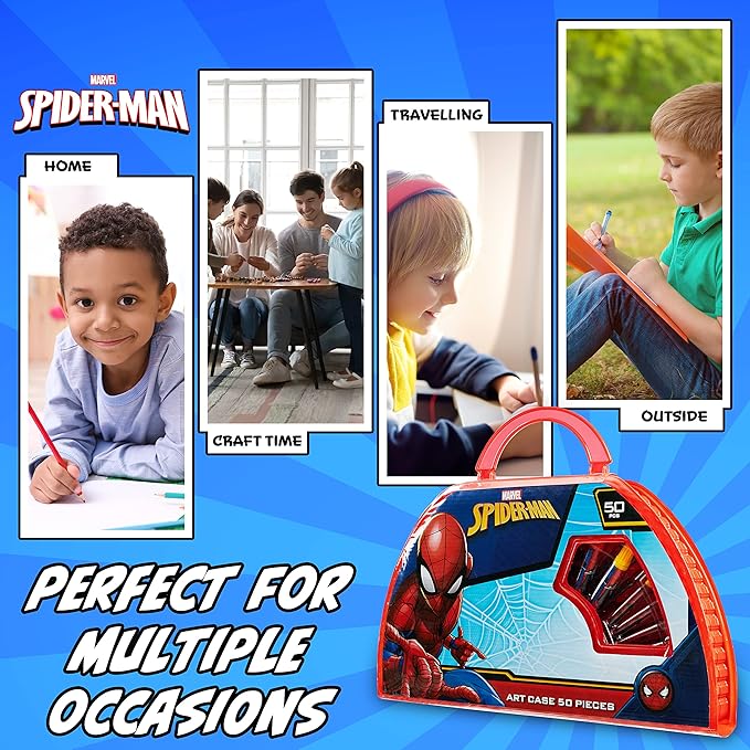 Marvel Spiderman Colored Pencils Art Supplies Kids Set Coloring Pens Stationery Girls Drawing Pencils Supplies Travel Case with Crayons Arts and Crafts for Kids 4-12 (Red/Navy)