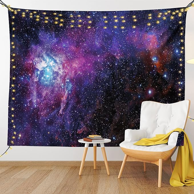 Ambesonne Galaxy Tapestry, Starry Night Nebula Cloud Celestial Theme Image Space Art Elements Print, Wide Wall Hanging for Bedroom Living Room Dorm, 60" X 40", Black Purple Blue