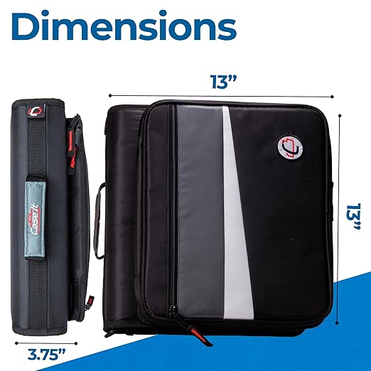 Case-it 2 Inch 3 O-Ring Zipper Binder with Padded Laptop Case Workstation, Shoulder Strap, LT-117, Black