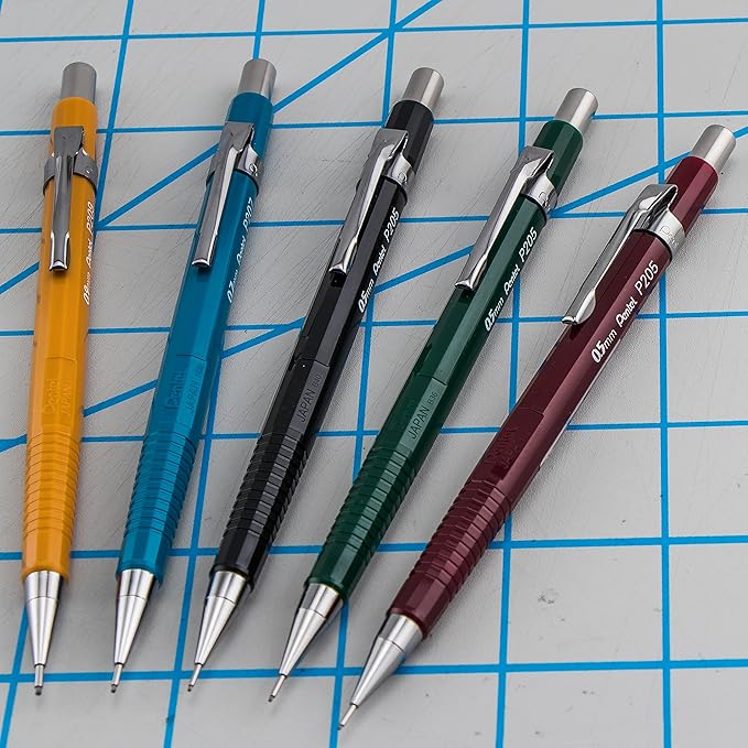 Pentel Sharp Mechanical Pencil (0.5mm), Fine Line, Black Barrel, Pack of 2 (P205BP2)