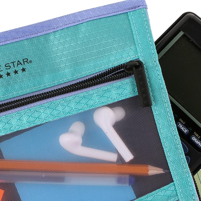 Five Star Pencil Pouch, Pen Case, 3-Pocket Zipper Pouch, Fits 3-Ring Binder, Storage Organizer for Classroom Supplies Earbuds Chargers Cables Makeup, Teal/Berry (500207F-ECM)