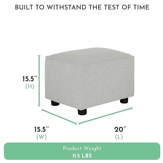 Evolur Holland Upholstered Ottoman in Harbor, Foot Rest Stool for Nursing Moms, Tool-Free Assembly, Made for Every Décor