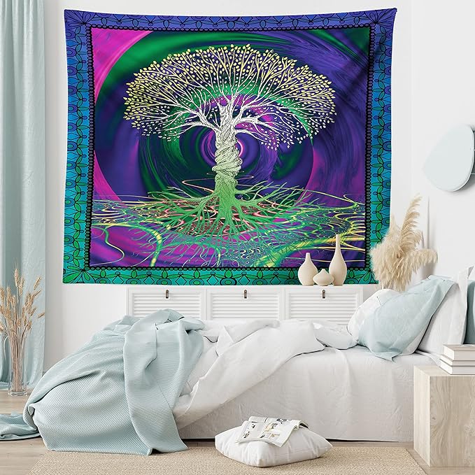 Ambesonne Nature Tapestry, Digital Psychedelic Tree of Life Turning Gothic Background Mystery Display, Fabric Wall Hanging Decor for Bedroom Living Room Dorm, 45" X 30", Fuchsia Purple