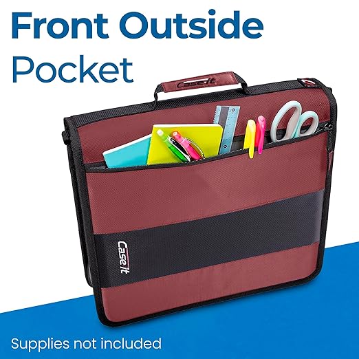 Case-it Classic Zipper Binder | 2-Inch O-Rings, 350 Sheet Capacity, Multiple Storage Pockets & Shoulder Strap | School & Office Organizer | D-251 Burgundy | 6 Pack