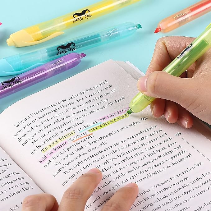 Mr. Pen- Retractable Highlighters, 6 Pack, Pastel Colors, Chisel Tip, No Smear Click Highlighter, Bible Journaling, Mild Markers, Pens