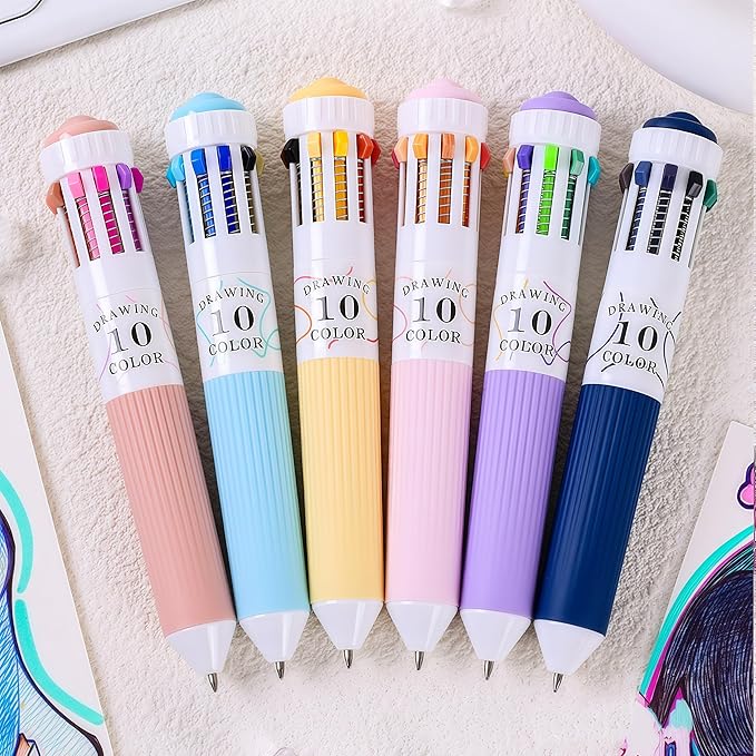 Multicolor Ballpoint Pen 0.8 mm, 10-in-1 Colored Pens Fine Point,Retractable Pens for Adult Coloring Books, Bible, Drawing, Note Taking, Art & Journaling Supplies(Orange Sea +Skin tone)