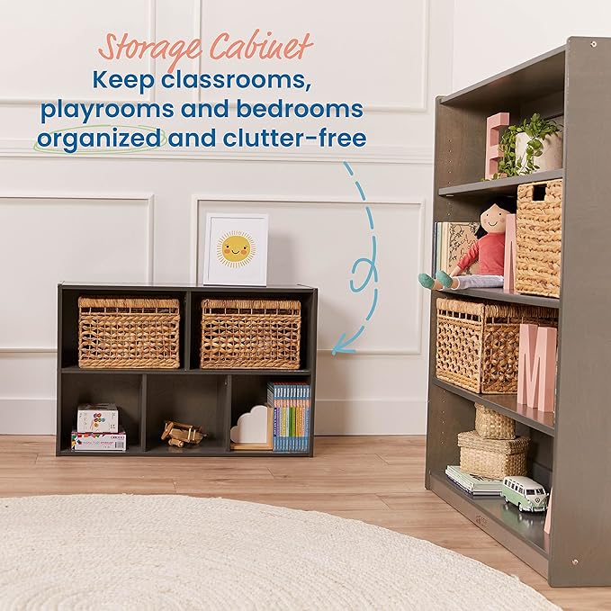ECR4Kids Streamline 5-Compartment Storage Cabinet, 24in, Classroom Furniture, Grey Wash
