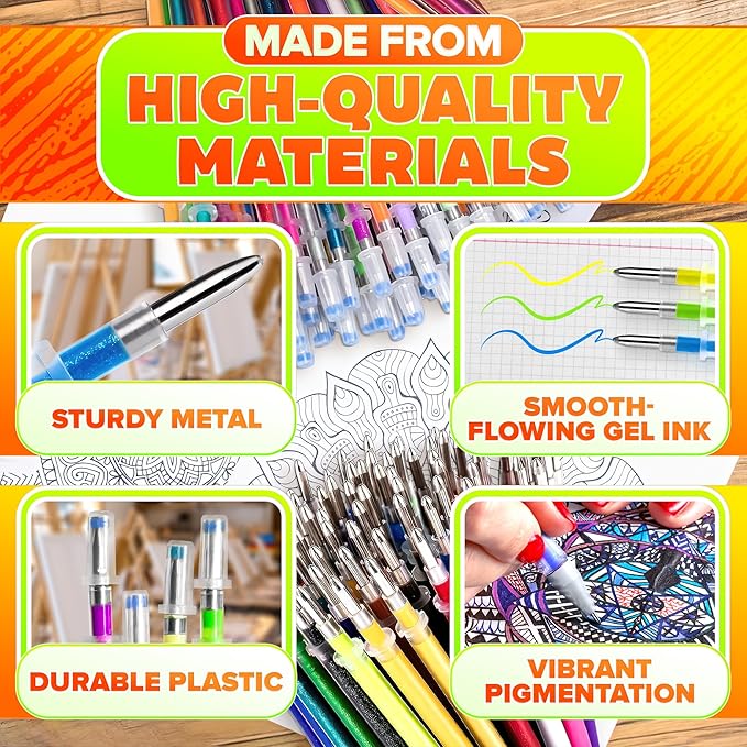 120 Pcs Glitter Gel Pen Refills for Adult Coloring - Colored Gel Pens Refills, 0.8-1.0 mm Thick Line, Good for Coloring, DIY, Scrapbook, Card & Decor - Pastel, Metal, Neon & Glitter Colors