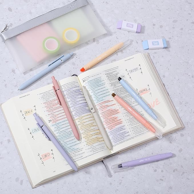Mr. Pen- Gel Highlighters and Pens, 8 Pack, Pastel Barrel, No Bleed Through, Bible Journaling Kit
