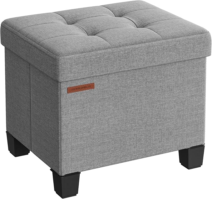 SONGMICS Storage Ottoman, Small Ottoman Foot Rest with Legs, 12.6 x 15.7 x 13.2 Inches Foot Stool, Load up to 660 lb, for Living Room, Bedroom, Dorm, Dove Gray ULSF012G02
