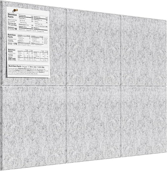 MaxGear Large Cork Board for Wall 36" x 24", Light Gray Bulletin Board, 6 Pack Felt Wall Tiles with Pushpins, Cork Boards for Office Pin Board Tack Board Cork Boards