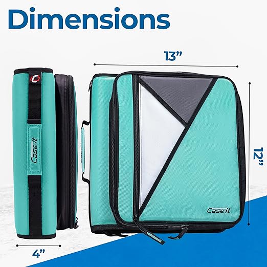 Case-it Universal Zipper Binder 2-Inch O-Rings, 13-Inch Laptop/Tablet Padded Pocket, 400 Sheet Capacity, Multiple Storage Pockets & Shoulder Strap School & Office LT-007 Spearmint (Pack of 6)