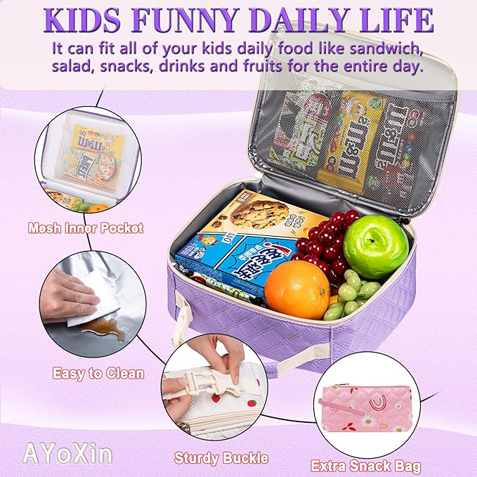 Lunch Box for Kids Boys with Reusable Snack Bag Cute Insulated Lunch Bag for Preschool Kindergardent Elementary Lonchera Para Mujer