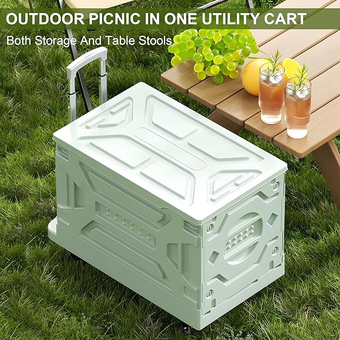 VECELO 23 GAL Modern Rolling Carts with Wheels, Foldable Utility Cart, Light Weight Platform Trucks Dolly, 4 Heavy Duty Wheels, Ideal for Shopping, Camping, Teachers, Mint Green
