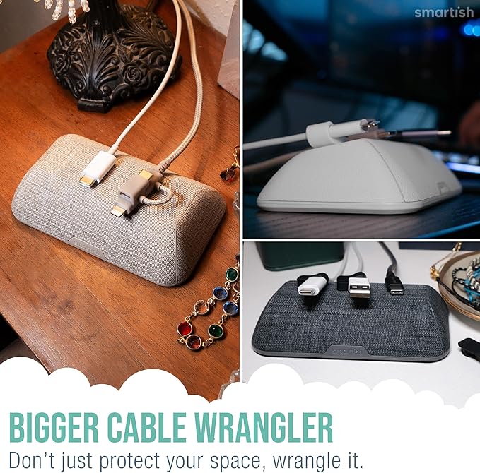 Smartish® Magnetic Cord Holder - Bigger Cable Wrangler Organizer with Magnet Clips for Charger Management on Desktop, Nightstand - Holds 6+ Cables - Blue Jeanie