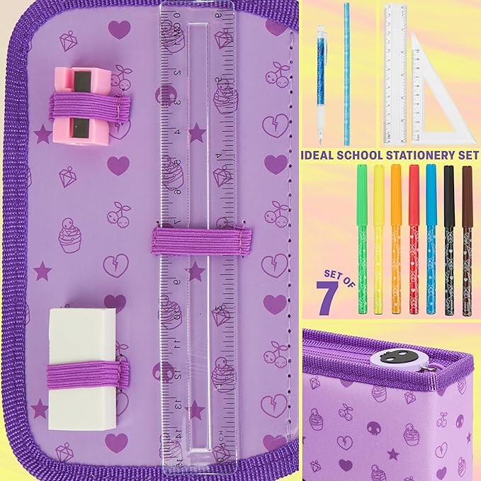 Hello Kitty Sanrio Pencil Case Kids Colored Pencils Markers Kawaii Kuromi Stationery Gifts for Kids (Lilac Kuromi)