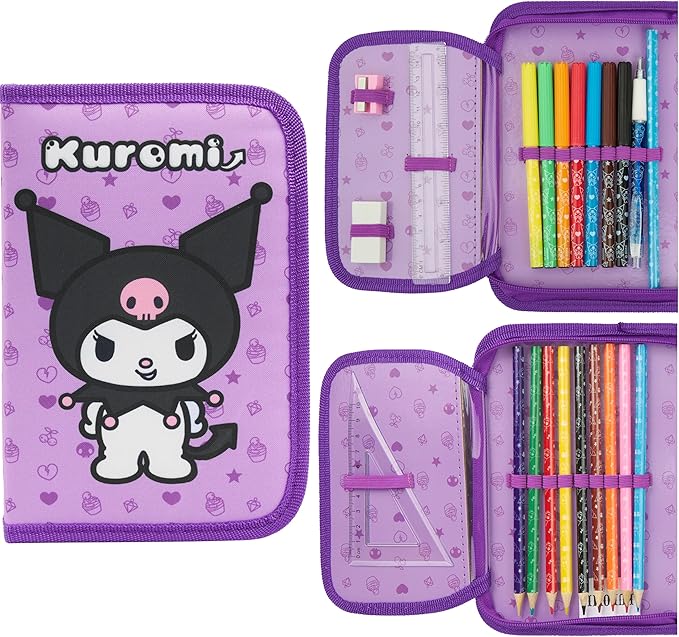 Hello Kitty Sanrio Pencil Case Kids Colored Pencils Markers Kawaii Kuromi Stationery Gifts for Kids (Lilac Kuromi)