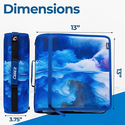 Case-it Mighty Zip Tab School Zipper Binder | 3-Inch O-Rings, 600-Sheet Capacity, 5-Subject Expanding File Folder, Multiple Pockets & Storage Organizer, Shoulder Strap | D-146 Glacier