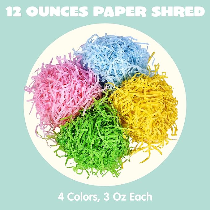 JOYIN 0.75 LB Easter Fake Grass Paper Shred Filler(12 Oz) for Basket Boxes Filling, DIY Gift Wrap Crinkle, Wedding Birthday Engagement Party Decoration, Easter Egg Hunt(Pink, Yellow, Sky Blue, Green)