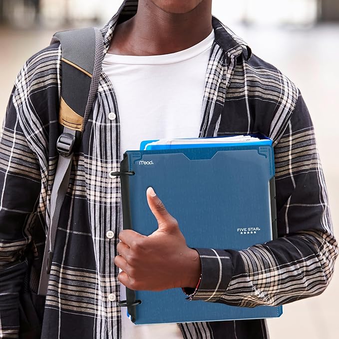 Five Star Flex Refillable Notebook + Study App, College Ruled Paper and 1 Inch TechLock Ring Binder with Customizable Cover, Pockets, Tabs and Dividers, 200 Sheet Capacity, Pacific Blue (29326AD2)